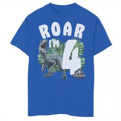 Футболка с рисунком Raptor Roar I’m 4 для мальчиков 8–20 лет, день рождения, «Мир Юрского периода» Jurassic World