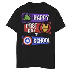 Футболка с надписью «Marvel Avengers Happy First Day Of School» для мальчиков 8–20 лет Marvel, черный