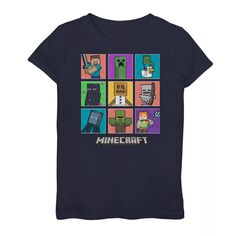 Футболка с графическим рисунком и сеткой для девочек 7–16 лет из Minecraft с портретами персонажей Minecraft