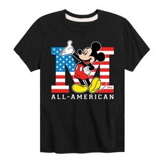 Футболка Disney с Микки Маусом для мальчиков 8–20 лет с полностью американским рисунком Disney, черный