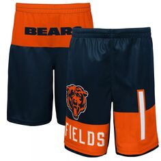 Молодежные шорты Justin Fields Navy Chicago Bears с именем и номером игрока Outerstuff