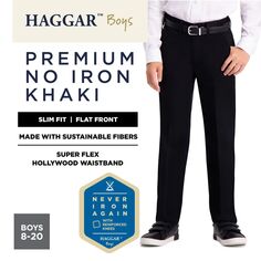Брюки хаки узкого кроя Haggar Premium без глажки для мальчиков 8–20 лет Haggar, черный