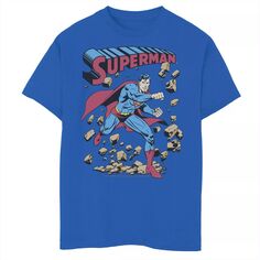 Винтажная футболка с графическим рисунком и плакатом для мальчиков 8–20 лет DC Comics Superman Smash Rocks Licensed Character