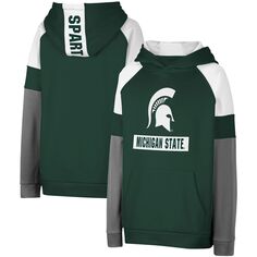 Зеленый пуловер с капюшоном Youth Colosseum Michigan State Spartans с цветными блоками Colosseum