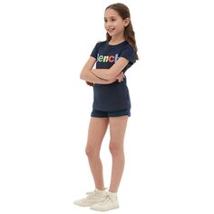 Футболка Bench DNA Josie с круглым вырезом для девочек 7–14 лет с большим разноцветным графическим логотипом стандартного цвета Bench DNA