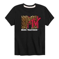 Футболка с леопардовым принтом и логотипом MTV для мальчиков 8–20 лет Licensed Character, черный