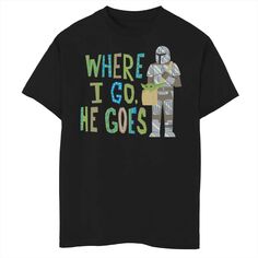Футболка с рисунком и надписью «Куда я иду, он идет» для мальчиков 8–20 лет «Звездные войны: Мандалорец» Star Wars