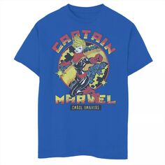 Винтажная футболка с принтом «Капитан Марвел» для мальчиков 8–20 лет, украшенная космическим логотипом и портретом Marvel