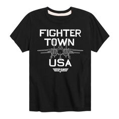 Футболка с рисунком Top Gun Fighter Town для мальчиков 8–20 лет, США Licensed Character, черный