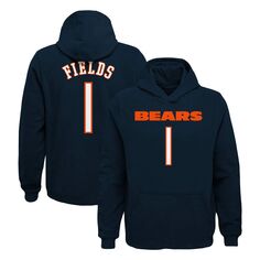 Молодежный пуловер с капюшоном Justin Fields Navy Chicago Bears Mainliner с именем и номером игрока Outerstuff