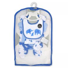 Подарочный набор «Синие слоны» для маленьких мальчиков из 5 предметов в сетчатой ​​сумке Rock A Bye Baby Boutique