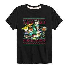 Рождественский свитер Rugrats для мальчиков 8–20 лет, футболка с рисунком Licensed Character, черный