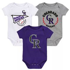 Комплект из 3 боди для новорожденных и младенцев фиолетового/белого/серого цвета Colorado Rockies Biggest Little Fan Outerstuff