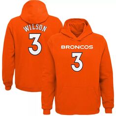 Молодежный пуловер с капюшоном Russell Wilson Orange Denver Broncos Mainliner с именем и номером игрока Outerstuff