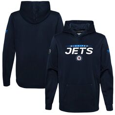 Темно-синий пуловер с капюшоном с логотипом Youth Fanatics Winnipeg Jets Authentic Pro Fanatics