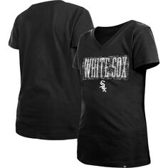 Молодежная футболка New Era Black Chicago White Sox с блестками и v-образным вырезом New Era