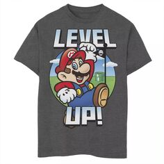 Футболка с изображением флага и портрета Nintendo Super Mario Level Up для мальчиков 8–20 лет Licensed Character