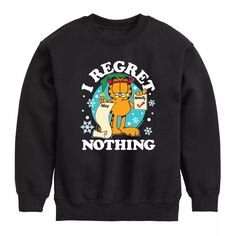 Флисовая толстовка с рисунком Garfield Regret Nothing для мальчиков 8–20 лет Licensed Character, черный