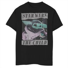 Футболка с рваным плакатом и рисунком для мальчиков 8–20 лет, «Звездные войны», «Мандалорец, ребенок, он же Малыш Йода» Star Wars, черный