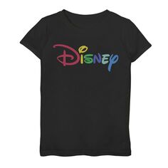 Футболка с радужным логотипом Disney для девочек 7–16 лет Disney, черный