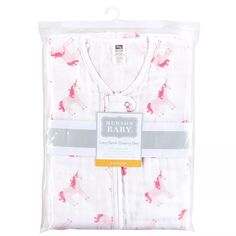 Муслиновый спальный мешок с длинными рукавами Hudson для маленьких девочек, носимое одеяло, спальный мешок, розовый единорог Hudson Baby