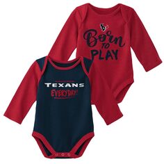Комплект из 2 боди с длинными рукавами красного/темно-синего цвета для новорожденных и младенцев Houston Texans Little Player Outerstuff
