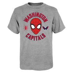 Молодежная футболка Heather Grey Washington Capitals Mighty Spidey Marvel Outerstuff