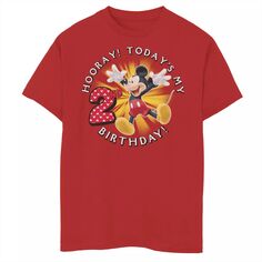 Микки Маус Диснея, мальчики 8–20 лет Ура! Футболка с рисунком «Мой второй день рождения» сегодня Disney, красный