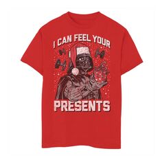 Футболка «Я чувствую твои подарки» для мальчиков 8–20 лет с рождественским Дартом Вейдером из «Звездных войн» Licensed Character, красный