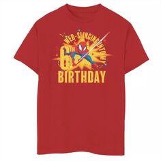 Футболка с рисунком Marvel Web Slinging на 6-й день рождения для мальчиков 8–20 лет Marvel, красный
