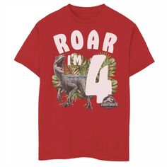 Футболка с рисунком Raptor Roar I’m 4 для мальчиков 8–20 лет, день рождения, «Мир Юрского периода» Jurassic World, красный