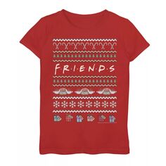 Рождественский уродливый свитер для девочек 7–16 лет, футболка с логотипом и графическим рисунком Licensed Character, красный