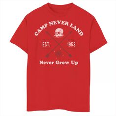 Футболка с рисунком Disney&apos;s Tinker Bell для мальчиков 8–20 лет «Лагерь Never Land Never Grow Up» Licensed Character, красный