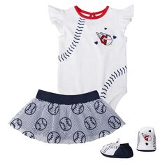 Белый/темно-синий комплект для девочек-младенцев Cleveland Guardians Sweet Spot, боди из трех предметов, юбка и пинетки Outerstuff
