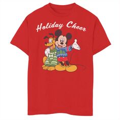 Футболка с рождественским рисунком «Праздничное веселье» для мальчиков 8–20 лет от Disney&apos;s Mickey And Pluto Licensed Character, красный