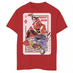 Футболка с графическим изображением игральных карт «Бэтмен Харли Квинн Джокер» для мальчиков 8–20 лет Licensed Character, красный