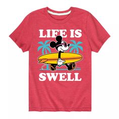 Футболка Disney&apos;s Mickey Mouse с рисунком для мальчиков 8–20 лет Surf Life Is Swell Disney, красный