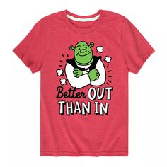 Универсальная футболка с рисунком Shrek Better Out для мальчиков 8–20 лет Licensed Character, красный
