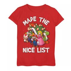 Футболка с рисунком Nintendo Super Mario для девочек 7–16 лет «Made the Nice List» Licensed Character, красный