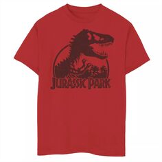 Классическая футболка с логотипом и рисунком скелета тиранозавра для мальчиков 8–20 лет «Парк Юрского периода» Jurassic Park, красный