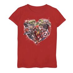 Футболка с графическим рисунком для девочек 7–16 лет Marvel Avengers Heart Group Shot Marvel, красный