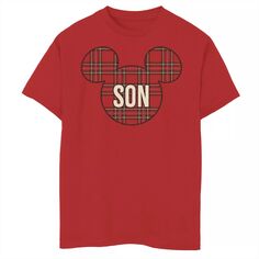 Рождественская клетчатая футболка Disney&apos;s Mickey Mouse &amp; Friends для мальчиков 8–20 лет с рисунком «Сын Микки Маус» Disney, красный