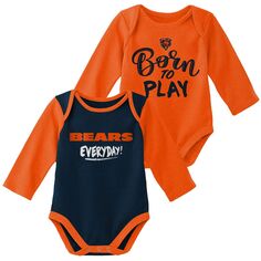 Комплект боди с длинными рукавами Little Player оранжевого/темно-синего цвета для новорожденных и младенцев, комплект из 2 боди Chicago Bears Outerstuff