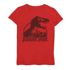 Классическая футболка с логотипом и рисунком скелета тиранозавра для девочек 7–16 лет «Парк Юрского периода» Licensed Character, красный