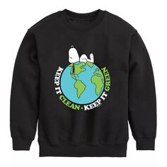 Флисовый свитшот с рисунком Peanuts Keep It Green Earth для мальчиков 8–20 лет Licensed Character, черный