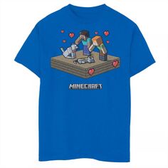 Футболка с рисунком «Майнкрафт» для мальчиков 8–20 лет, День святого Валентина, Стив Алекс, ласка, собака, кошка, сердечки Minecraft