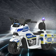 6V 3-колесный детский полицейский мотоцикл со спинкой Slickblue