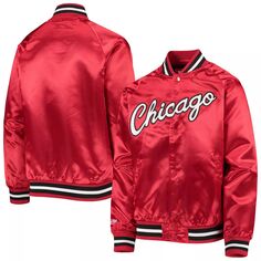 Молодежная куртка Mitchell &amp; Ness Red Chicago Bulls из твердой древесины, классическая атласная куртка с длинными кнопками реглан Unbranded