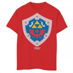 Футболка с рисунком Nintendo Legend Of Zelda Links Awakening Hylian Shield для мальчиков 8–20 лет Licensed Character, красный