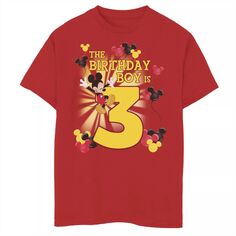 Футболка с рисунком «Микки и друзья» Disney для мальчиков 8–20 лет, 3 лет, именинника Disney, красный